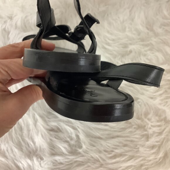 Cole Haan Black Leather & Suede Criss Cross Buckle Flat Sandals NWOB 10 - Picture 3 of 5